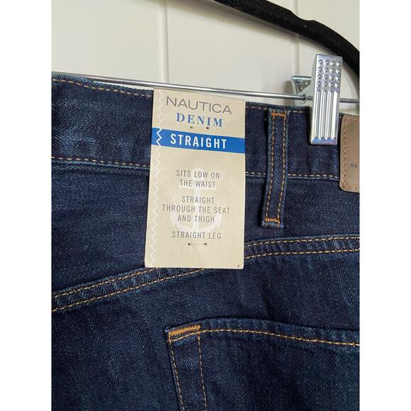 Nautica Mens‎ Jeans Size 40 x 30 Straight Fit Dark Blue Denim Marine Rinse NEW - Picture 7 of 9